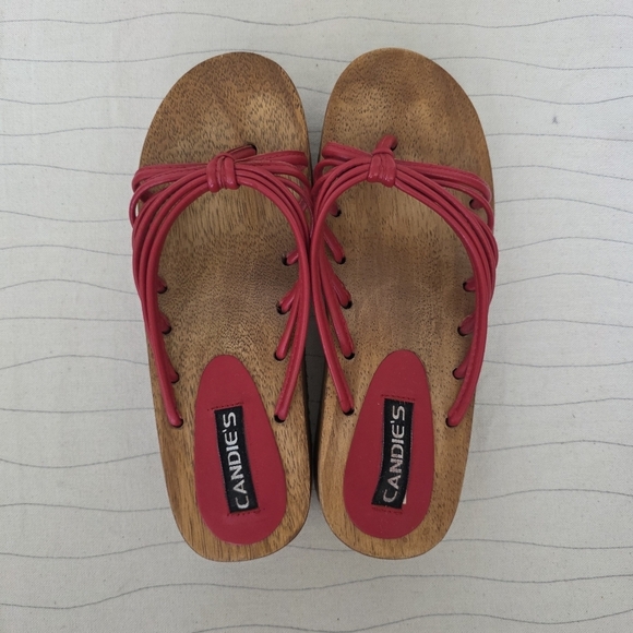 Vintage Candies Womens Red Wooden Sole Flip Flop Sandals Shoes 90s Y2K Sz 7.5-8 - Picture 7 of 12